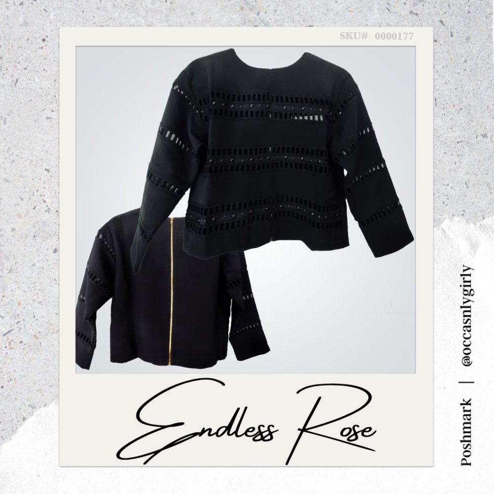 Endless Rose Cropped Black Boxy Blouse w/ Cut Outs